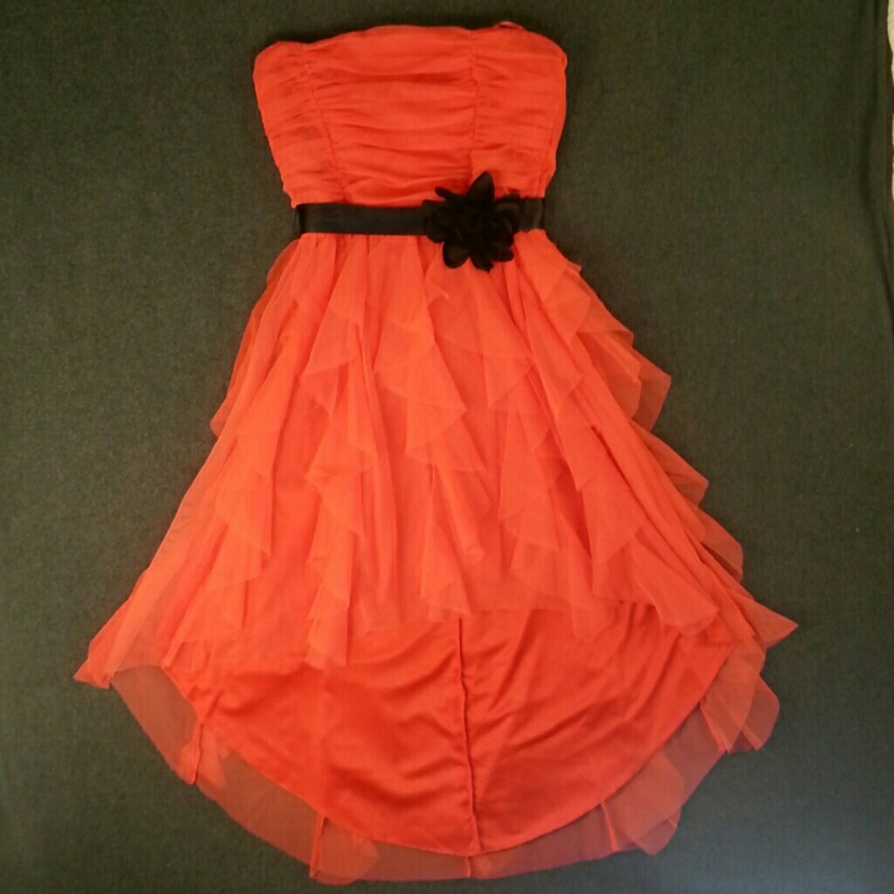 Finess Bright Coral Tulle Strapless Dress L